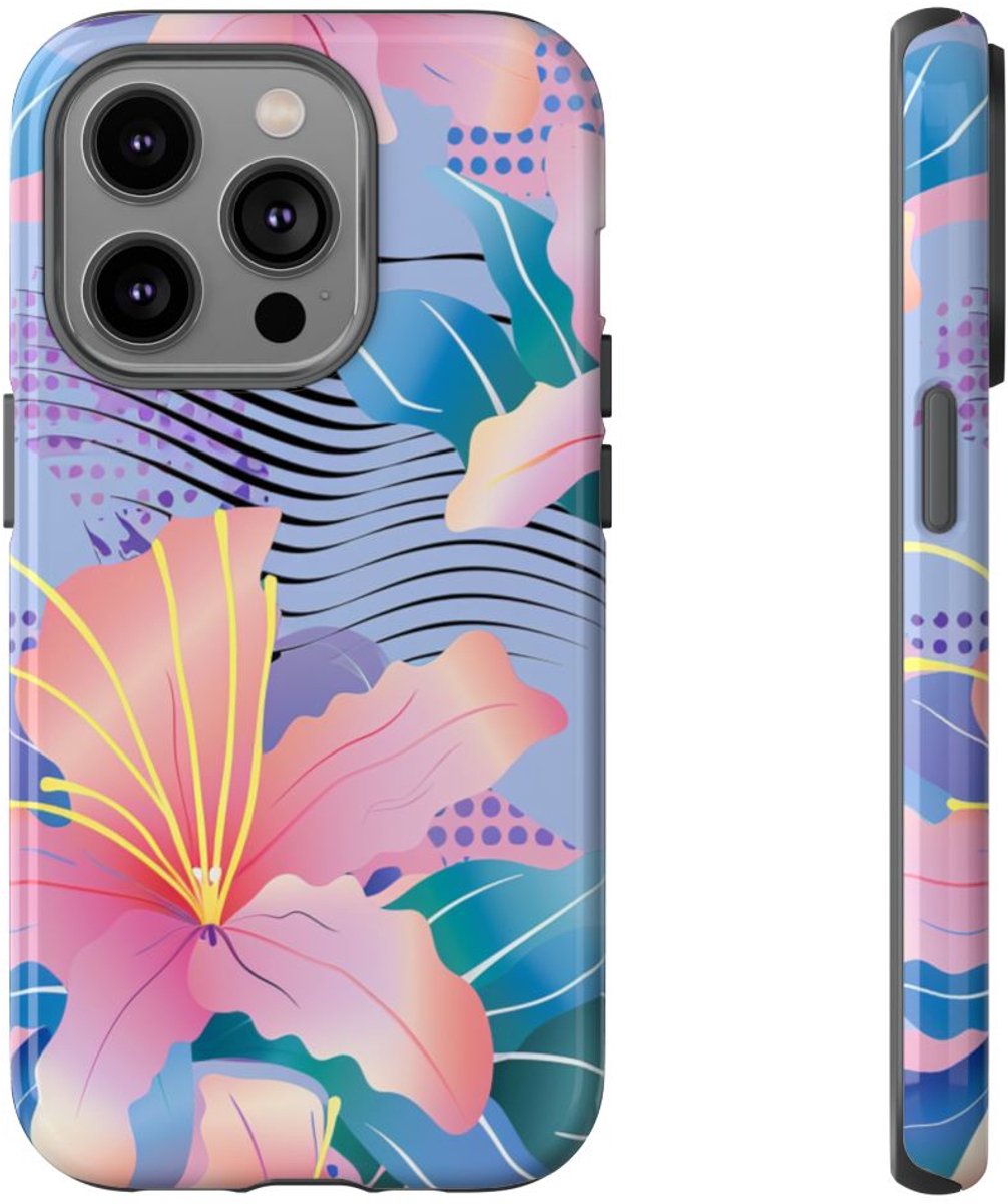 Roze Bloemenpatroon met Abstracte Accenten – Telefoonhoesje Geschikt voor iPhone 14 Pro