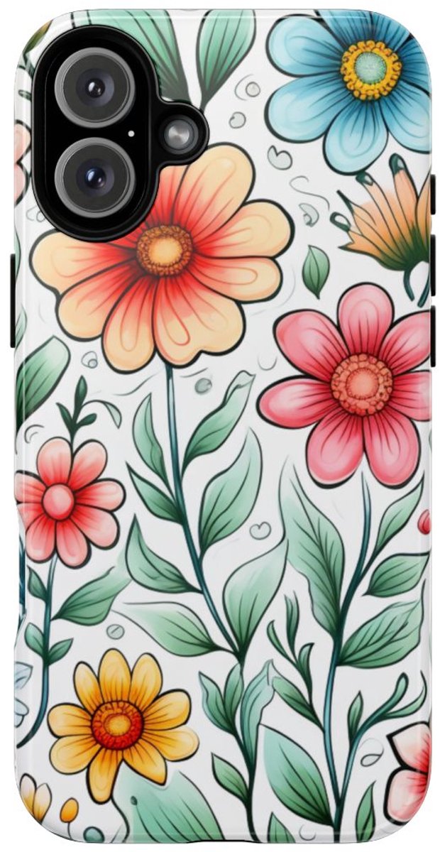 Kleurrijk Bloemenpatroon met Bladeren – Telefoonhoesje Geschikt voor iPhone 16 Plus