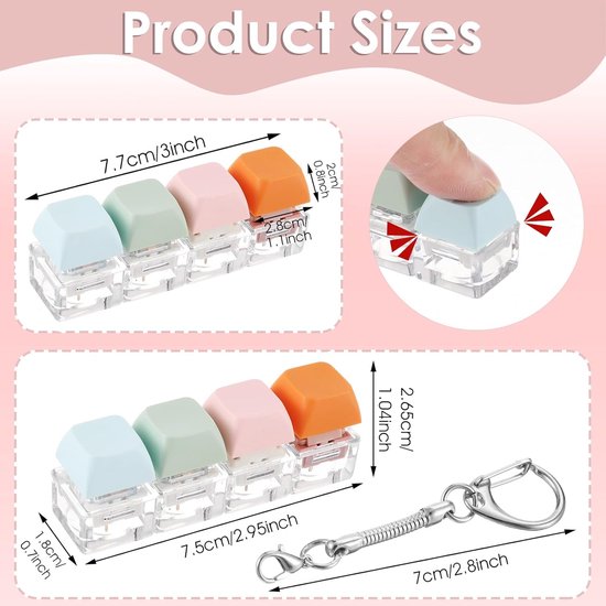 Toetsenbord fidget-speelgoed, sleutelhanger, laag volume en klik, fidget speelgoed, kleurrijke clicker, mechanische schakelaar, stressverminderende sleutelhanger, toetsenbord keycaps voor mannen en van Merkloos	 — afbeelding 5