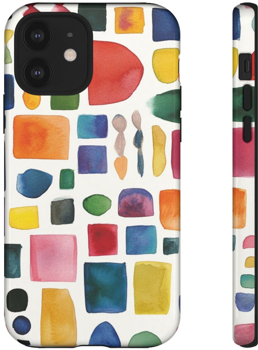 Kleurrijk Waterverf Geometrisch Patroon – Telefoonhoesje Geschikt voor iPhone 12
