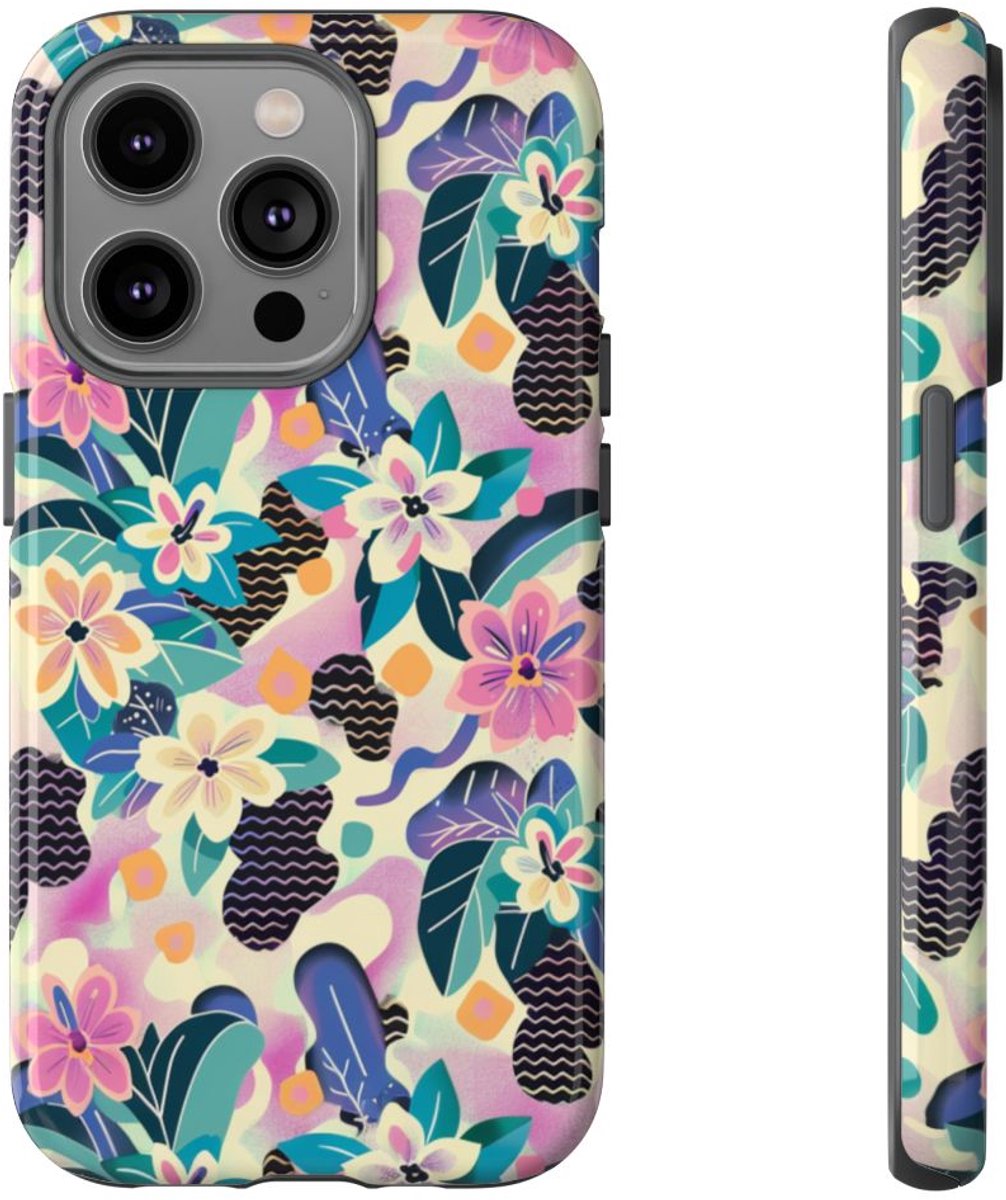 Kleurrijk Abstract Bloemenpatroon – Telefoonhoesje Geschikt voor iPhone 14 Pro