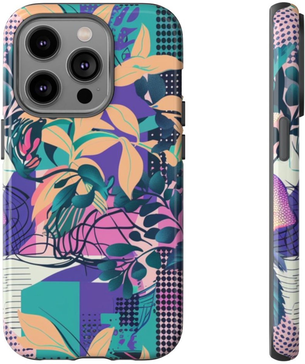 Kleurrijk Abstract Bloemenpatroon – Telefoonhoesje Geschikt voor iPhone 14 Pro