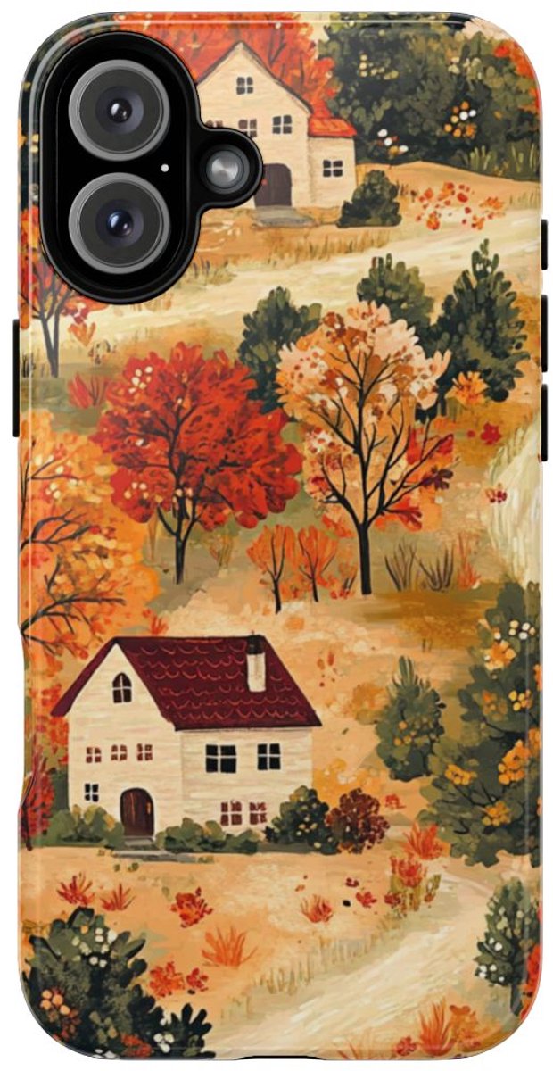 Herfstlandschap met Huizen – Telefoonhoesje Geschikt voor iPhone 16 Plus