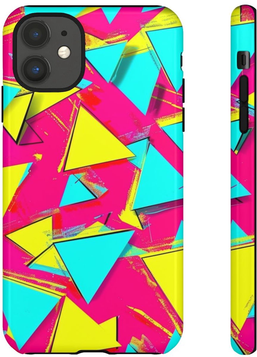 Neon Driehoeken Abstract Patroon – Telefoonhoesje Geschikt voor iPhone 11