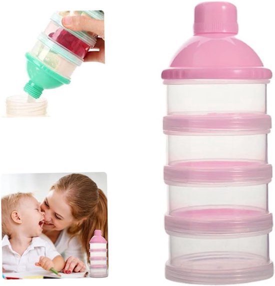 set van 2 Melkpoeder toren - BPA vrij - Roze - 4 lagen -Melkpoeder doseerdoosjes - Babypoeder bewaarbakjes - Reisbox - Dispenser - Poedertoren van A3 Baby & Kids — afbeelding 3