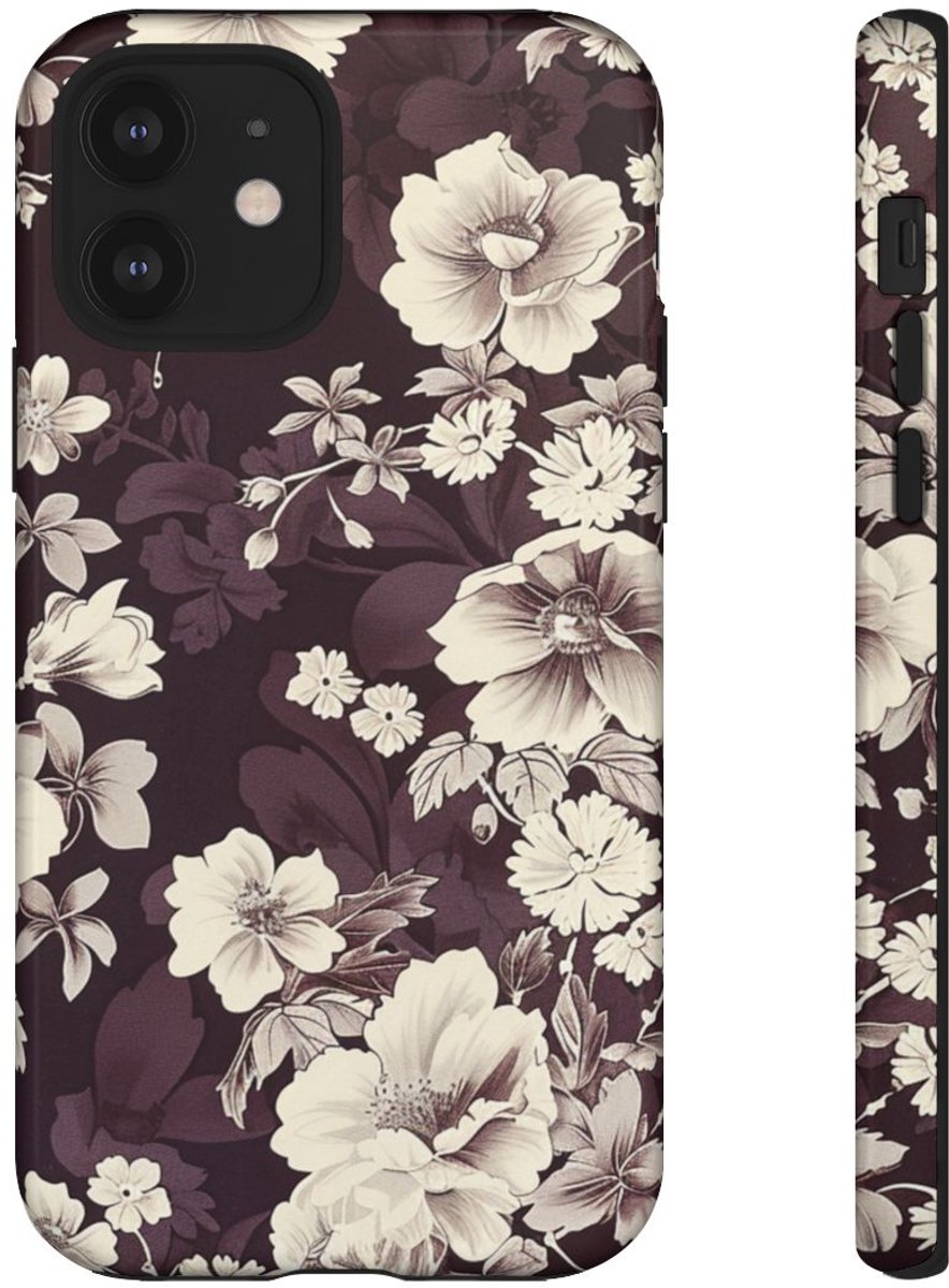 Vintage Witte Bloemenprint – Telefoonhoesje Geschikt voor iPhone 12