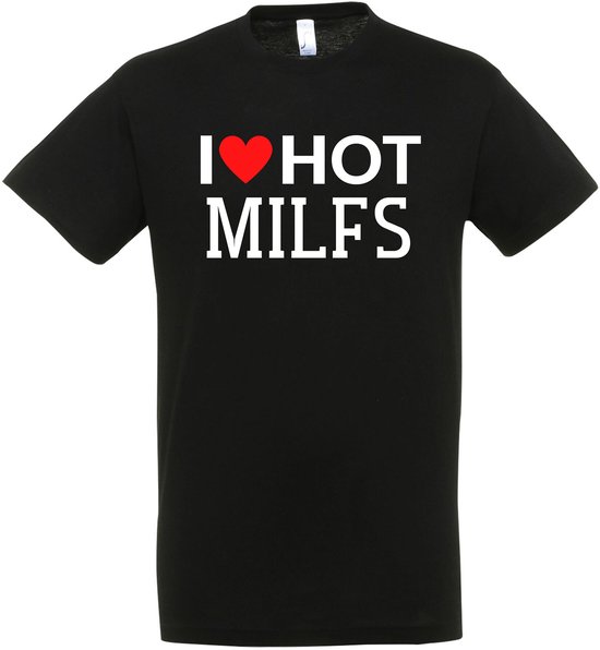 T-shirt « I Love Hot Milfs » - Homme Femme Unisexe - Cadeau - T-shirts humoristiques - Cadeau original - Zwart - Funny - Taille L