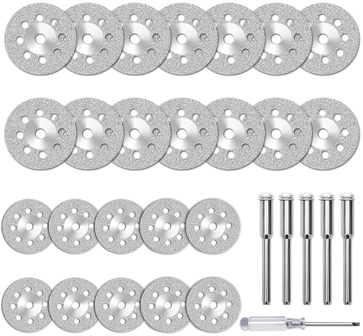 LAINIKE diamantslijpschijven, 22 mm, mini geperforeerde doorslijpschijven, diamantslijpschijven, diamantschijf met 5 stuks 3 mm-doorn voor rotatiegereedschap, accessoires, tegels, glas, steen, hout