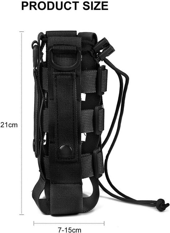 Tactische waterfles pouch - Flessenhouder - Waterfleshouder - Waterdichte waterkoker tas houder - Bergsportaccessoires - Verstelbare - Water flessenzakken - Waterfles houder tas met trekkoord - Voor wandelen camping reizen sport - Zwart — afbeelding 5