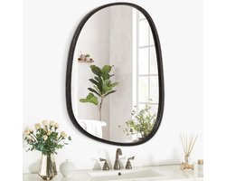 Lzuso Asymmetrische Hangende Spiegel Onregelmatig Ovaal Houten Frame Wandspiegel Moderne Unieke Decoratieve Entree Badkamermeubel Woonkamer Slaapkamer Artistieke Wandspiegel