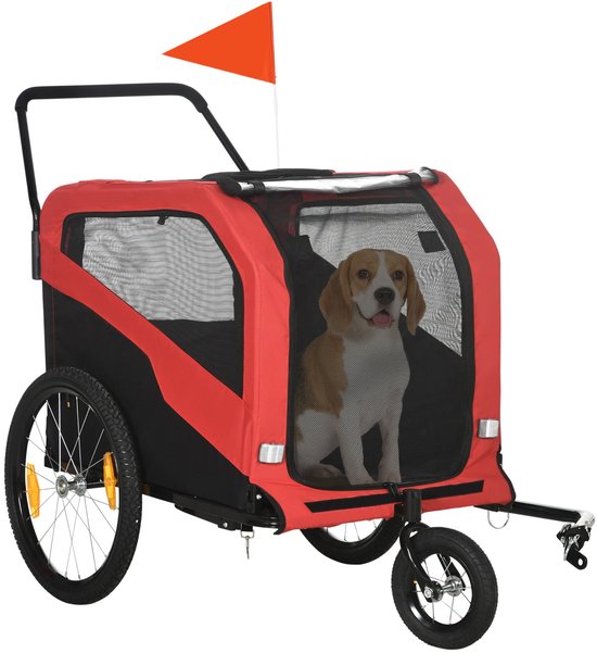 PawHut 2-in-1 Hundeanhänger, Fahrradanhänger für Hunde, Hundewagen mit Reflektoren