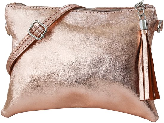 SH leder Anny G248 Schoudertas van echt leer, clutch, kleine handtas, avondtas, 22 x 15 cm, beige, Small