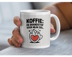 Koffie is Brandstof voor de Ziel Mug, Hart en Vlammen Design, Grappige Koffiemok, Ideaal Cadeau voor Koffieliefhebbers, Unieke Mok