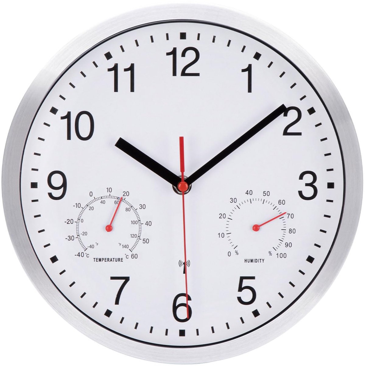 Radiografische Wandklok - Met Thermometer & Hygrometer - Stil Zonder Tikgeluid - 25 cm