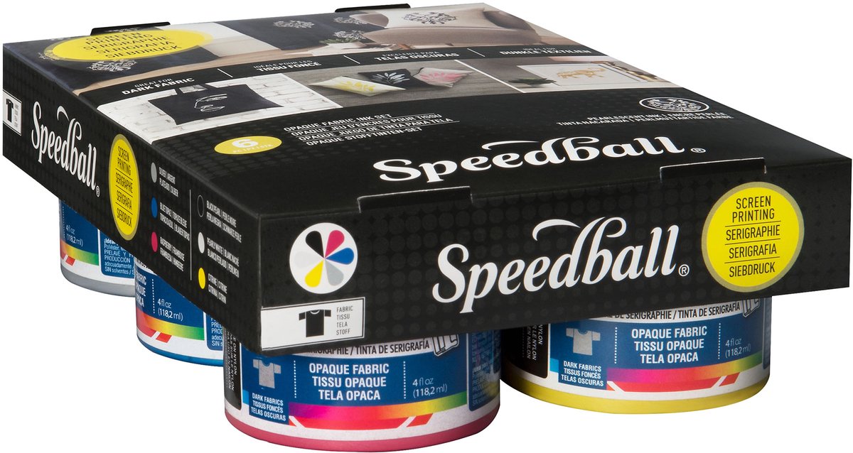 Speedball Opaque Fabric Screen Printing Starter set - zeefdruk inkt - 6 parelmoer kleuren - op waterbasis