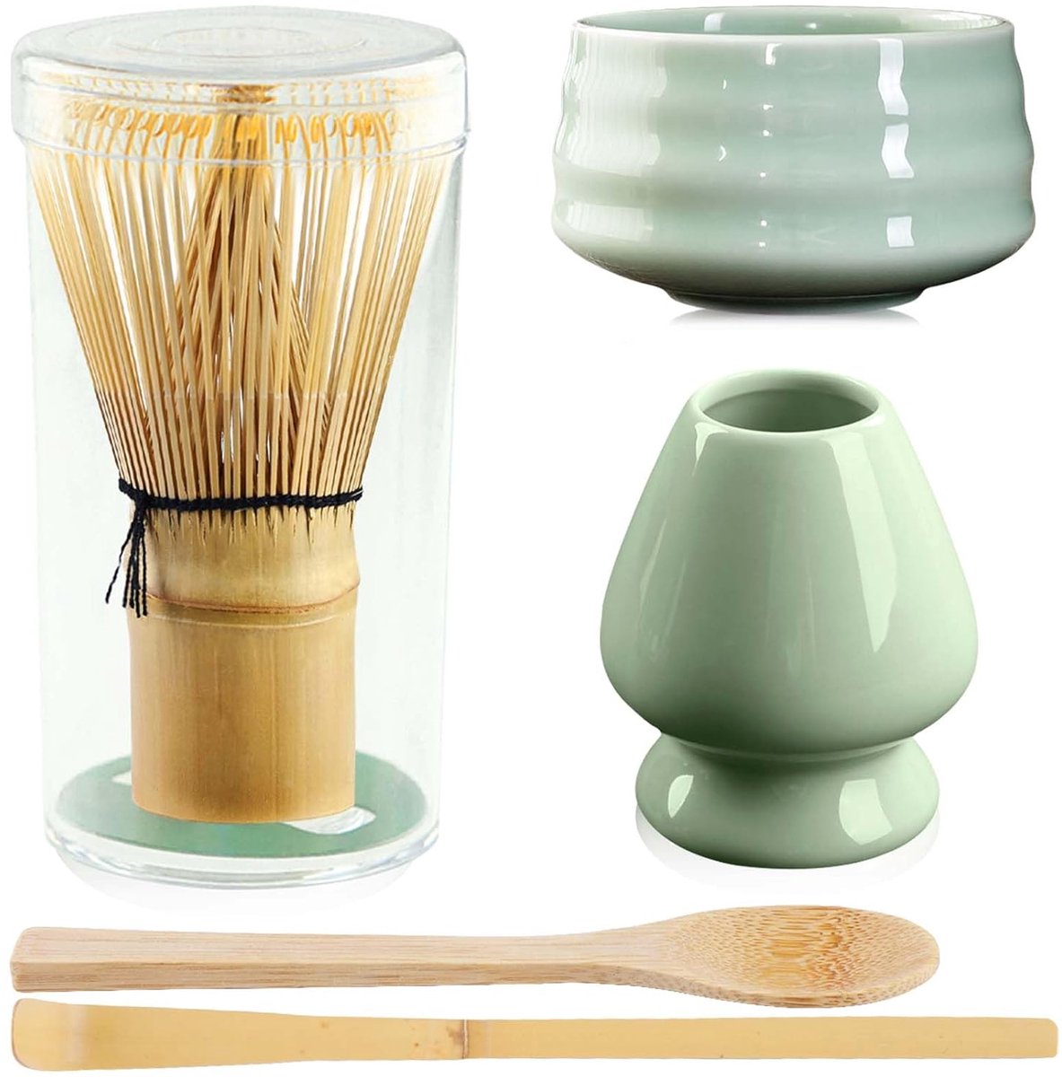 Matcha Theeset - 5-delige set - Groen - Bamboe en keramiek