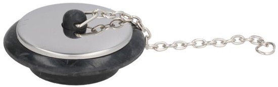 Bouchon de vidange Gerimport - Ø 5,5 cm - Argent/Noir - Bouchon d'évier + chaîne - Accessoires de cuisine