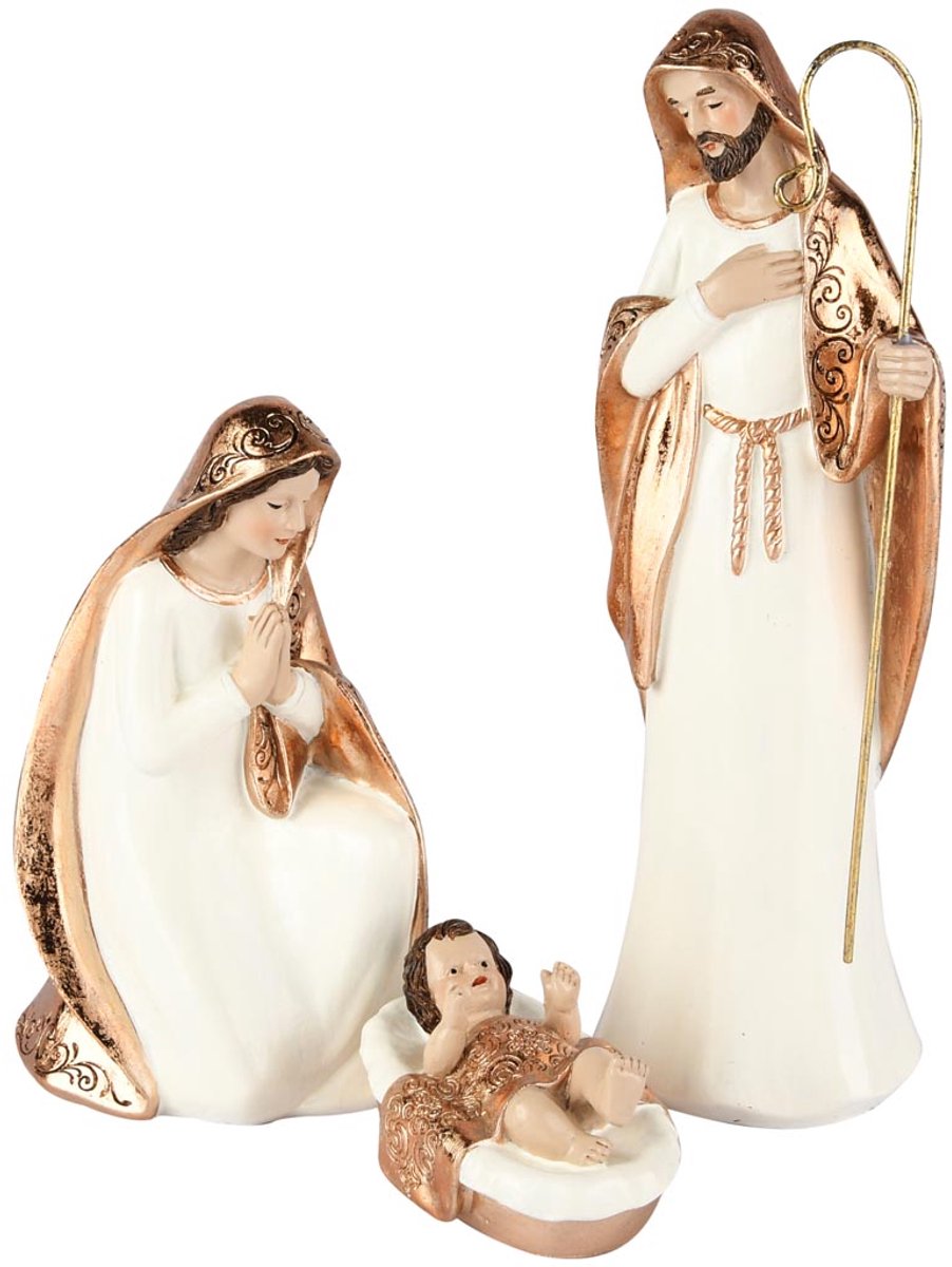dekoratief Set 3 kerststalfiguren, wit/goud, resina, 9x9x17cm | A255204