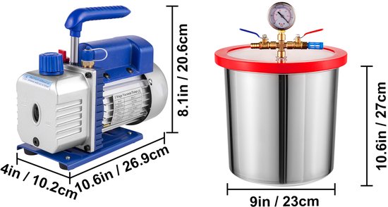 Eenfase Vacuümpomp 85 l/min, 1/4PK, Met 11 Liter HVAC A/C Koeltechniek Vacuümkamer Set van Merkloos — afbeelding 5