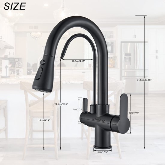 Ibergrif M14550 - Uittrekbare Keukenkraan, Twee Waterstraalsoorten 360 Draaibaar Eenhendelmengkraan Messing Chrome