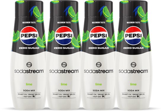 SodaStream Pepsi Lime Zero siropen - Cola smaak - Goed voor 36L bruisende drank - 4 stuks - 4x440ml