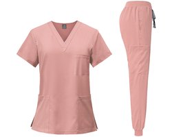 Kledingset - roze - maat M - uniform - uniseks - verpleging - verpleegster - nurse - ziekenhuis - kliniek - professionele medische kleding - scrub - verkleedset - verkleden - verkleedkleding