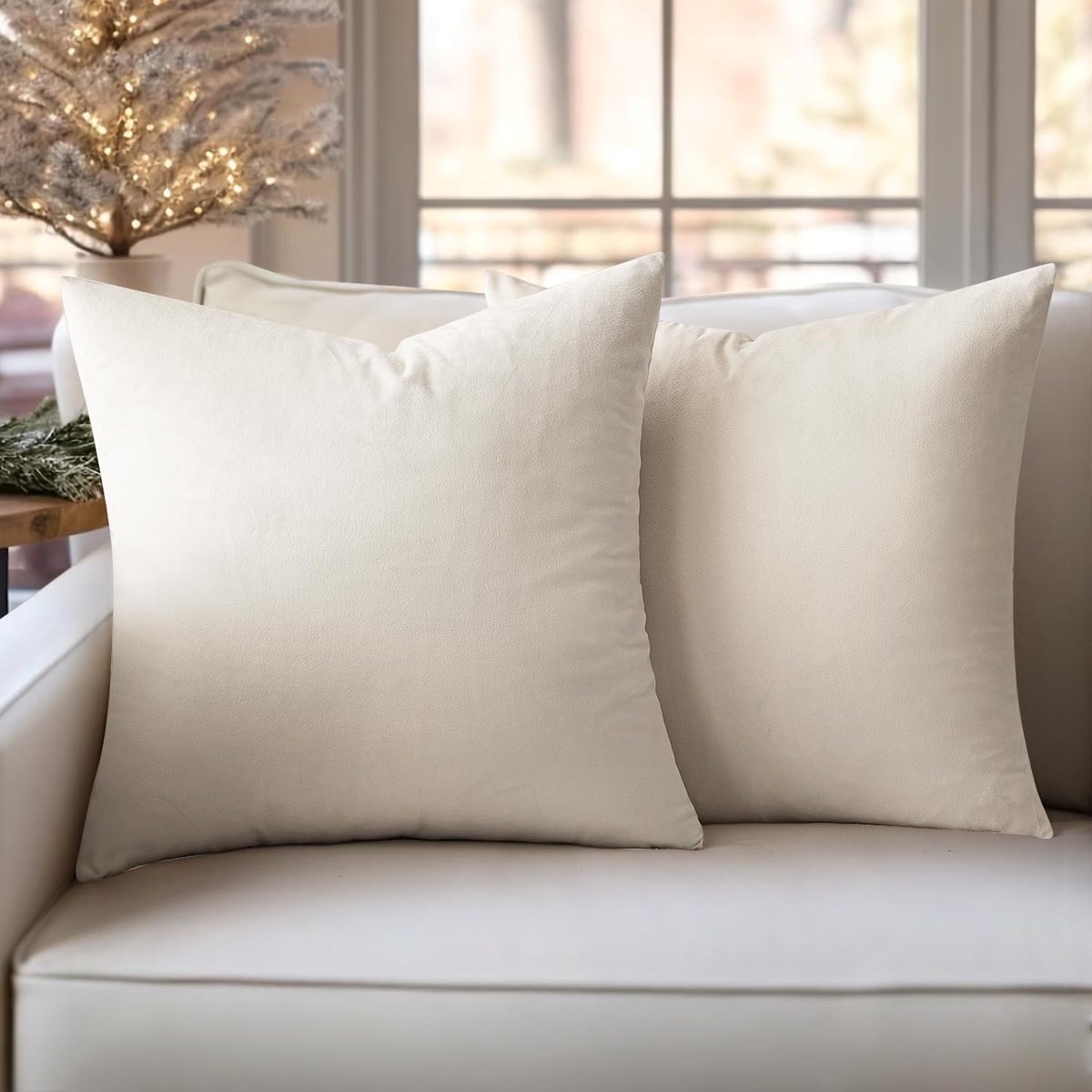 Unyqoos Set van 2 Luxe Fluwelen Kussenhoezen voor Woonkamer en Slaapkamer, 40 x 40 cm, Crèmewit beige