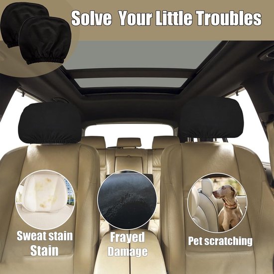 Auto Hoofdsteun Hoes Set - Zwart - Set van 2 Autostoel Hoofdsteun Hoezen - Universeel - Wasbaar - Auto Accessoires - Auto Interieur Accessoires - Auto Interieur Stoel Accessoires Beschermhoezen - Stofdicht en Slijtvast - Zacht en Passend - Hoofdsteun van Merkloos — afbeelding 2