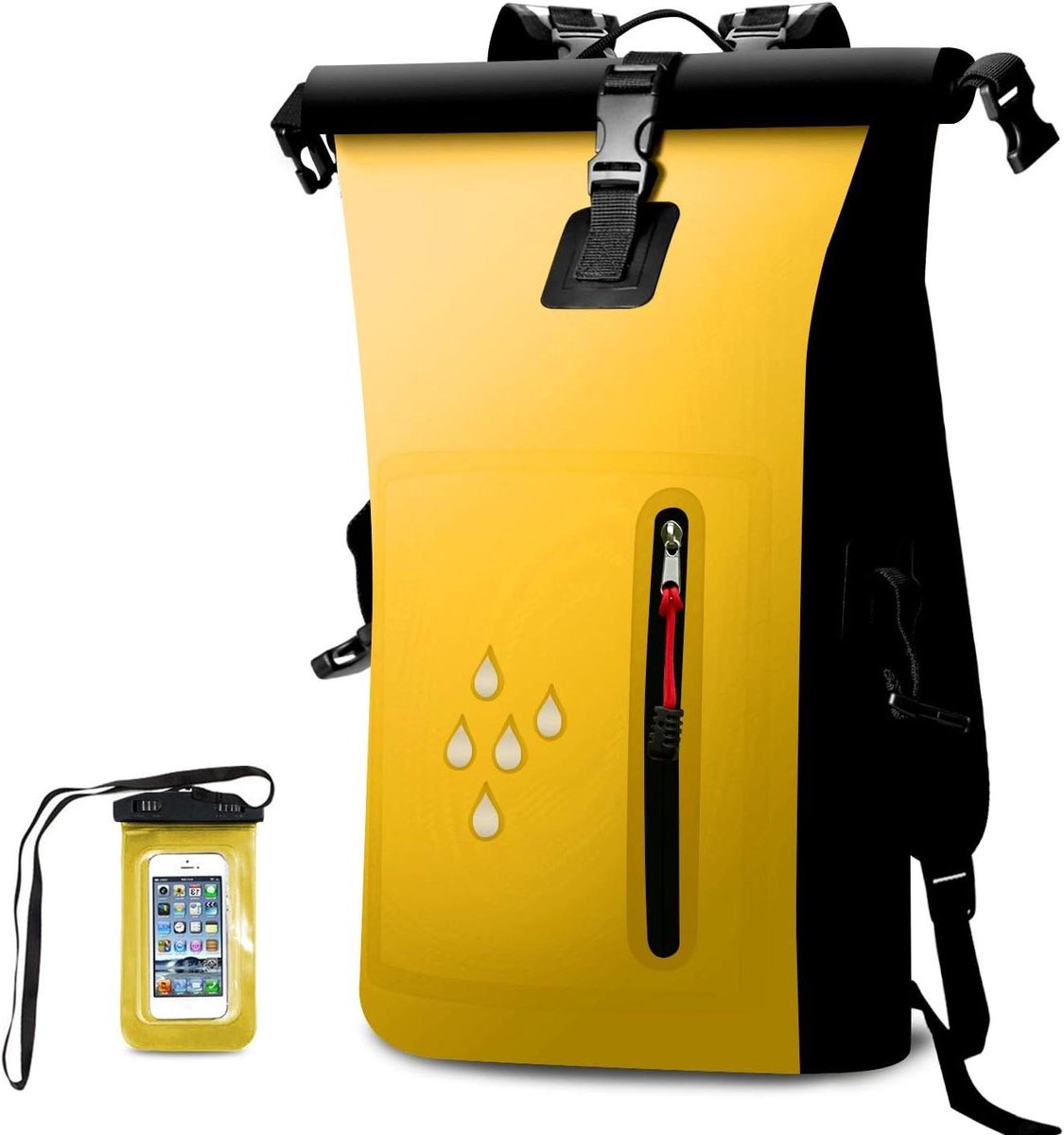 Allecto Plus - Waterdichte rugzak 25 liter met rolsluiting voor avontuurlijke activiteiten - geschikt voor kanoën, kajakken, raften, skiën, vissen, camping en strand - inclusief IPX8 waterdichte telefoonhoes