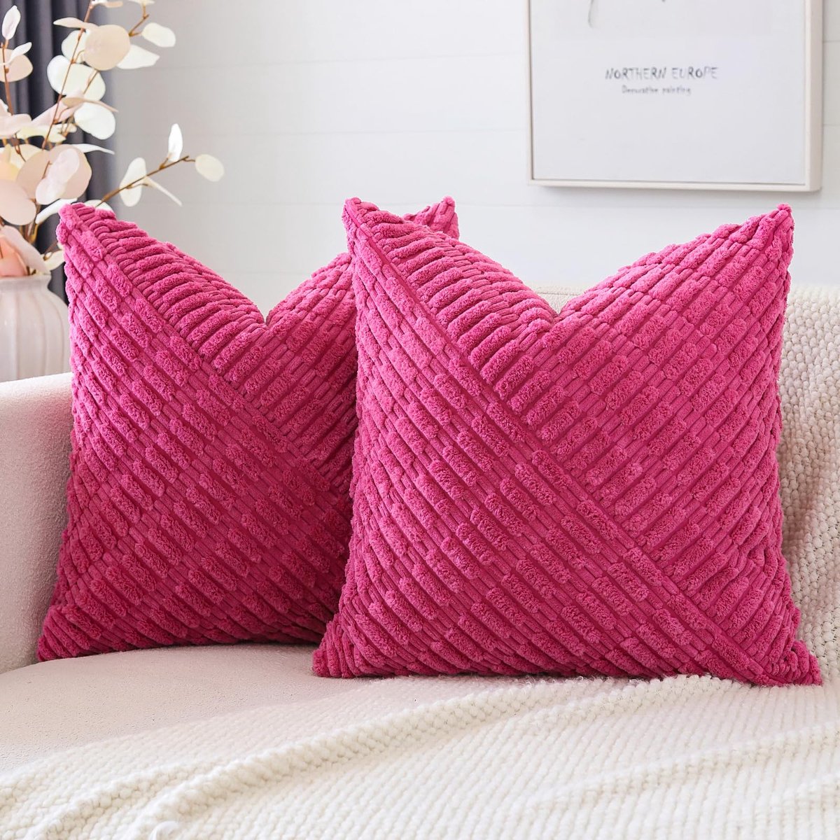 Ibenzoa Set van 2 stijlvolle corduroy kussenslopen met modern patchwork voor huisdecoratie in warmroze