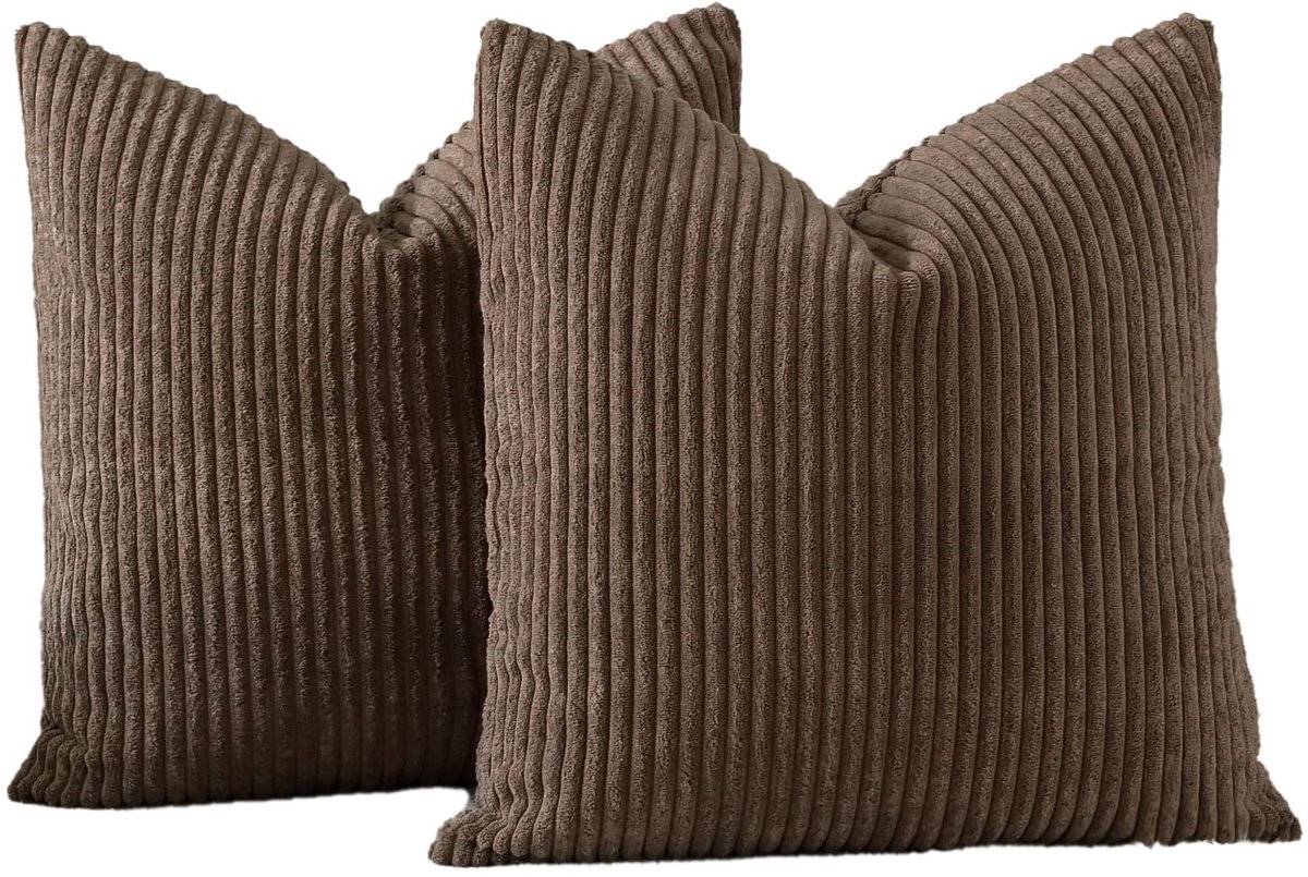 Ibenzoa Set van 2 decoratieve corduroy kussenslopen voor bank en woonkamer, 50 x 50 cm, bruin