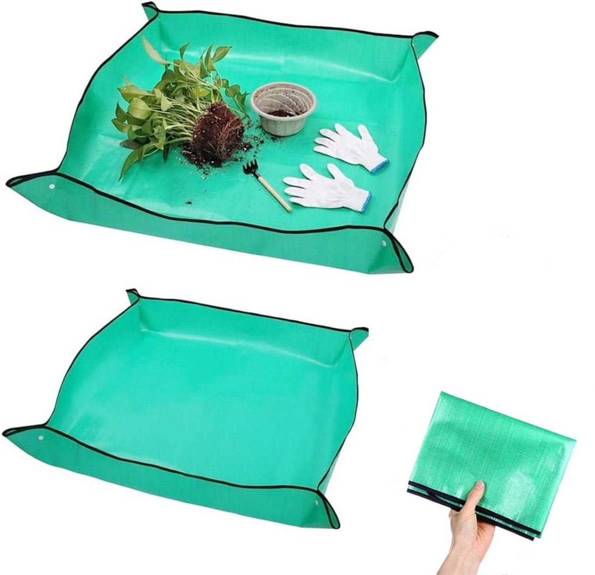 Ibenzoa® Waterdichte Tuinmat, Set van 2 Vouwbare Onderleggers voor Plantenverzorging, 100x100cm en 66x66cm,