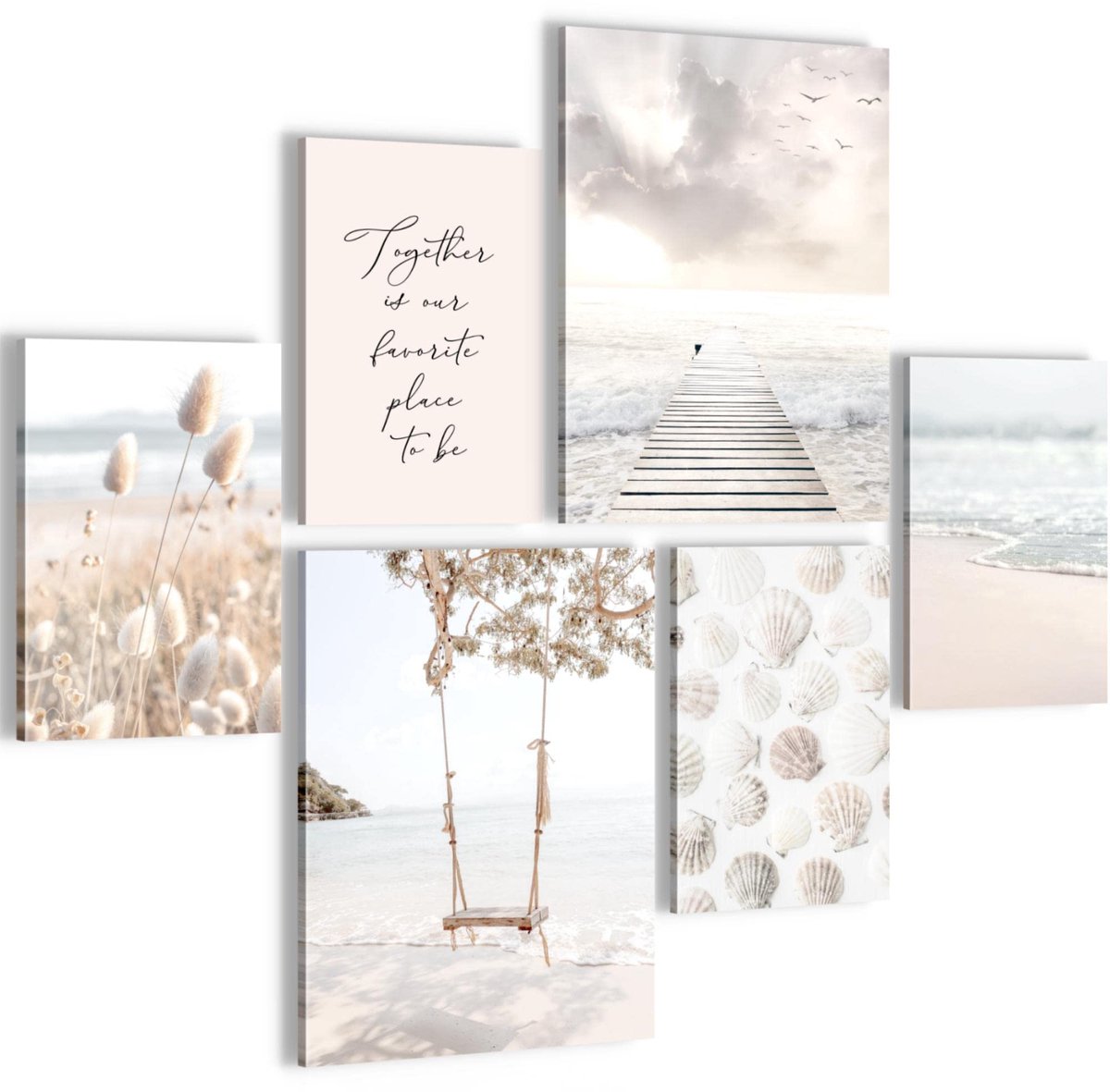 Ibenzoa Moderne Muurschildering Set met Strand en Zee Thema voor Woon- en Slaapkamer Decoratie beige