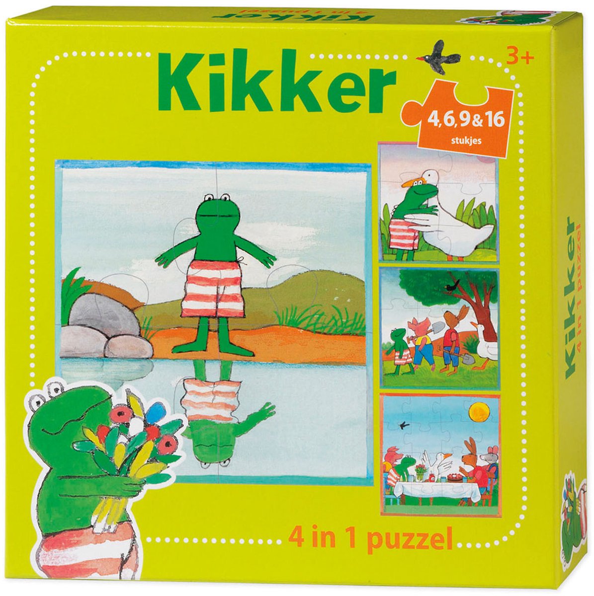 Kikker puzzel 4 in 1 educatief peuter speelgoed - kinderpuzzel 4x6x9x16 stukjes leren puzzelen - cadeautip puzzel 3 jaar en ouder - Bambolino Toys — afbeelding 2