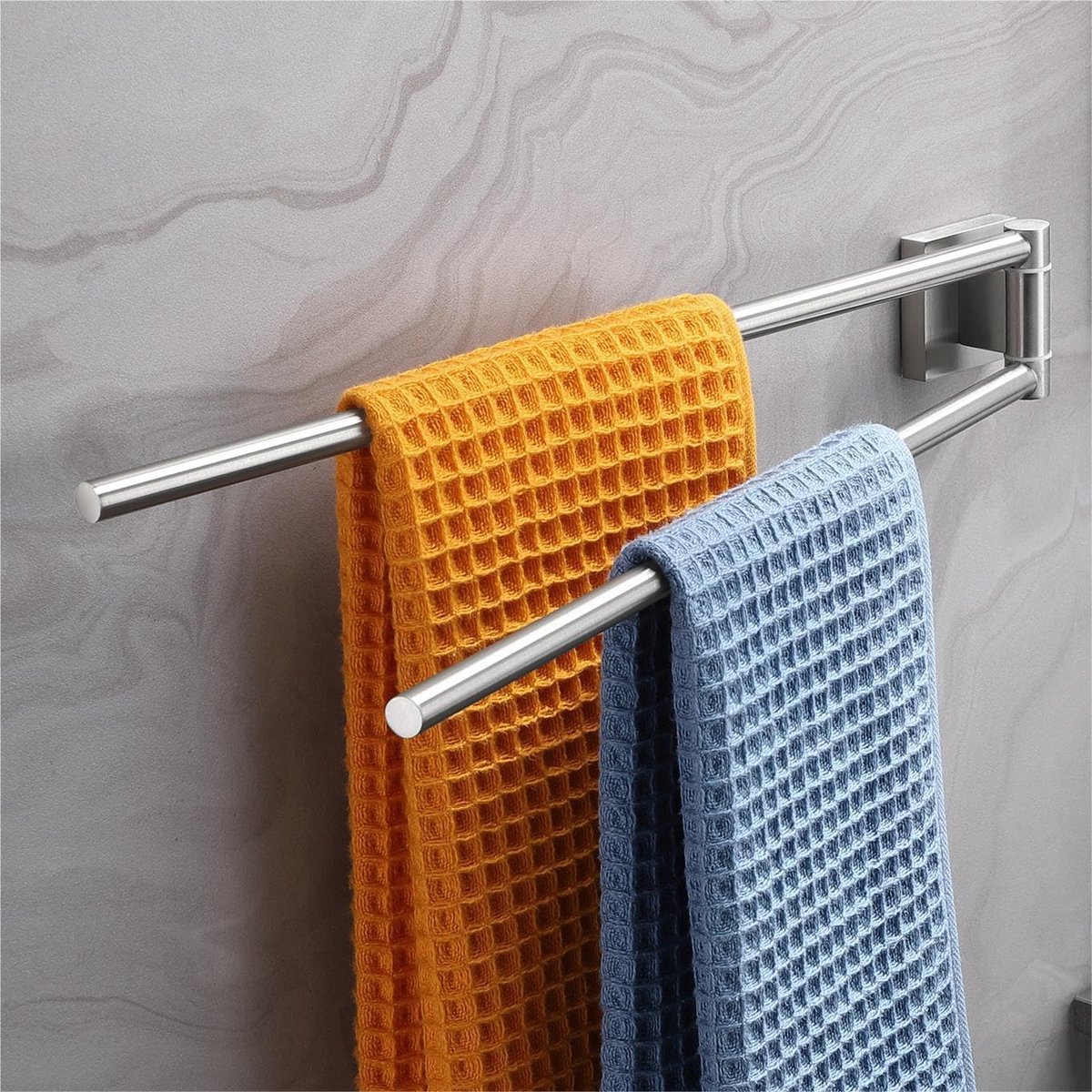 Ibenzoa® Zwenkbare handdoekhouder met dubbele arm voor praktische wandmontage in keuken en badkamer