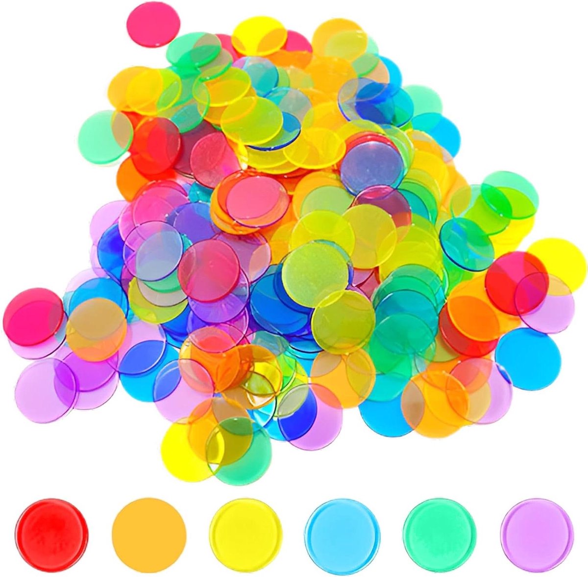 Allecto Plus - Plastic Tombola Markers | Bingo Chips | Kleurrijke Plastic Teller | Oefeningen | Wiskundespellen | Transparant | 100 Stuks
