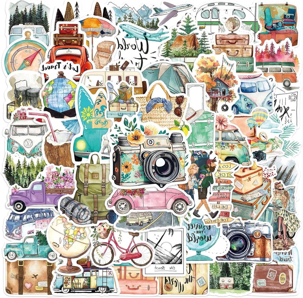 Allecto Plus - Reisstickers voor Scrapbooking en Laptop - Waterdicht en Vintage - Aesthetic Sticker Set voor Bagage en Waterfles