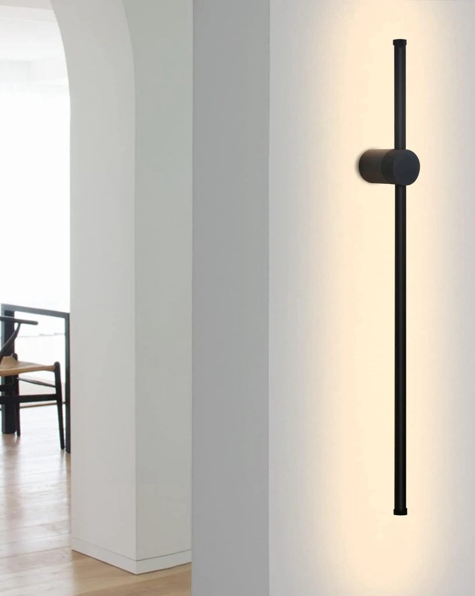 NETTLIFE Wandlamp LED - zwart - Warm wit Licht 3000K - draaibare - lange Ganglamp 60CM - modern Trappenhuislamp - voor Slaapkamer | Woonkamer | Hal | Studeerkamer | Keuken