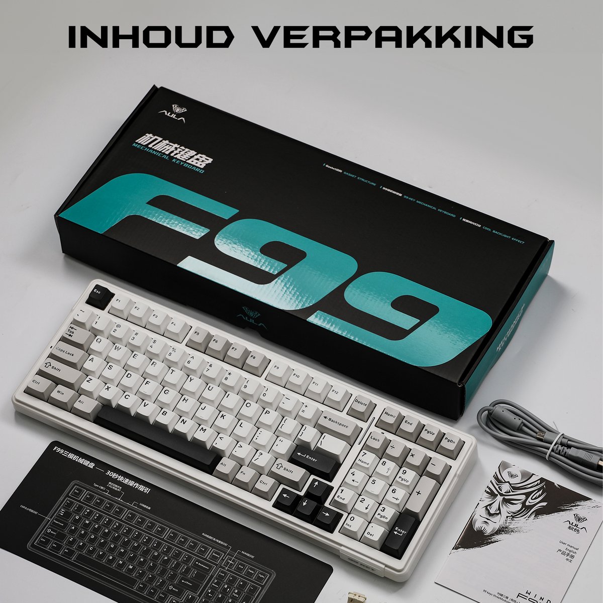 AULA F99 Wit - Mechanisch Draadloos Toetsenbord 96% thumbnail 3