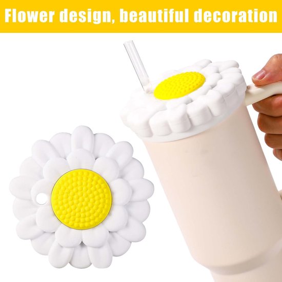 Allecto Plus - Dustproof deksel voor beker - 12x12x3.2cm - siliconen deksel - 40 Oz beker deksel - alleen geschikt voor Stanley Quencher H2.0 beker - decoratieve beker accessoires (wit) — afbeelding 3
