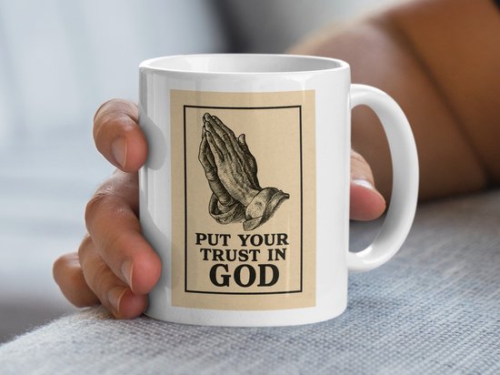Gebedshanden Mug, Religieuze Koffiemok, Vertrouw op God Cadeau, Christelijke Mok, Inspirerende Mok, Vintage Stijl, Unieke Mok