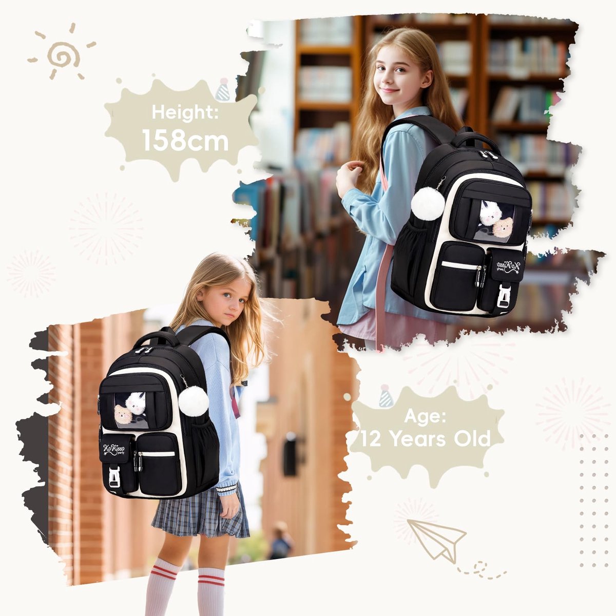 Ibenzoa® Meisjes Schoolrugzak met Meerdere Vakken en Ademend Comfort voor Basisschoolkinderen