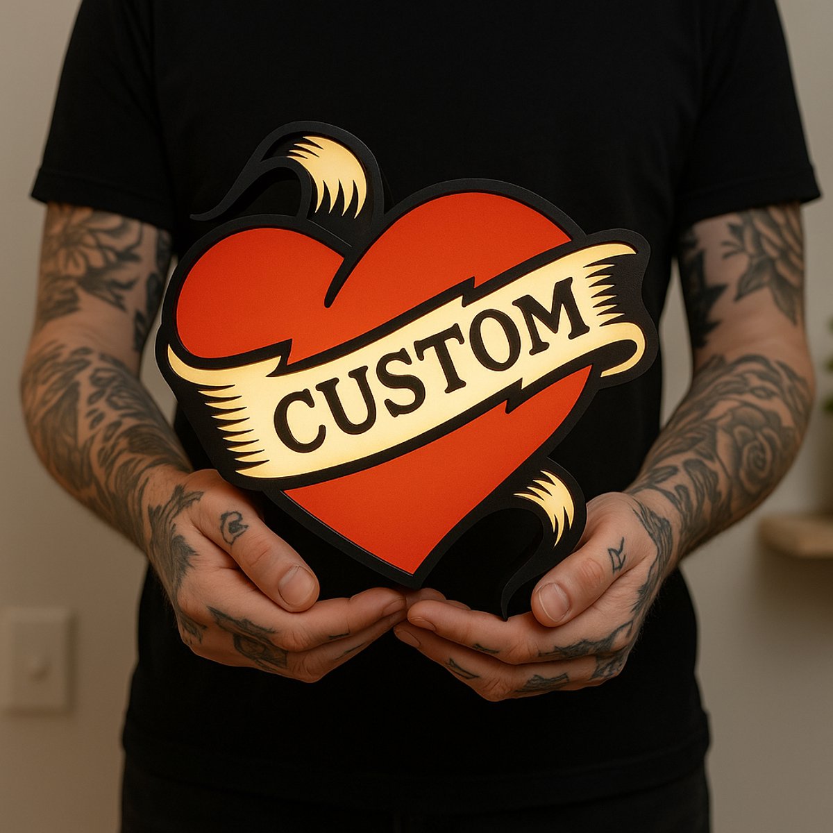 Tattoo Heart Lightbox – Custom Banner LED Wandlamp – Origineel Cadeau voor Tattoo Lover of