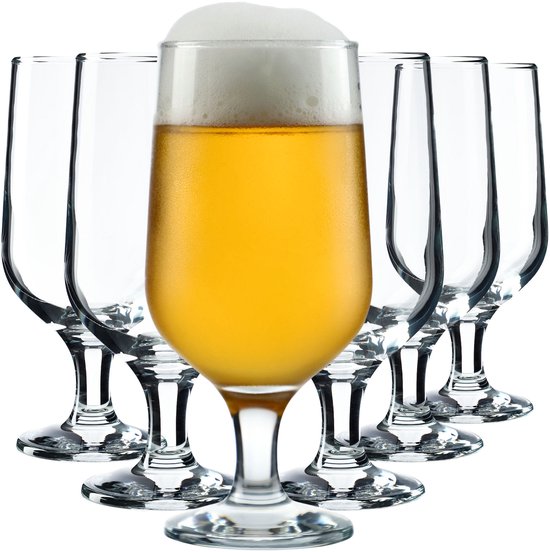 KADAX Bierglazen, biertulp van hoogwaardig glas, 385 milliliter drinkglazen, tarweglazen op voet, drankglazen voor bier, cocktails en dranken (385 ml/set van 6 Bertha)