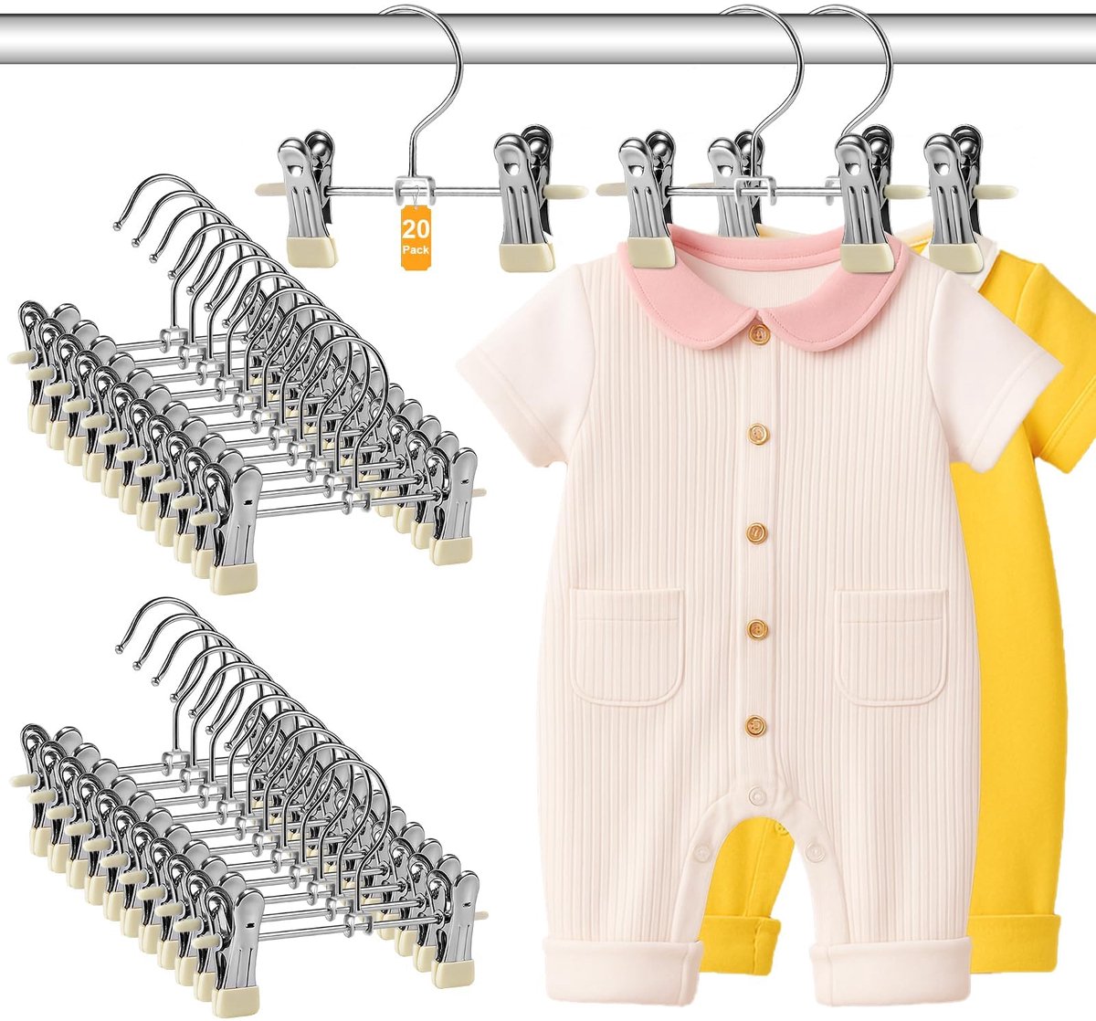 Ibenzoa® Kinderkledinghangers met Antislip Clips voor Efficiënte Organisatie van Baby- en Kinderkleding, Set van 20 Stuks
