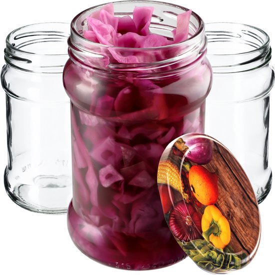 KADAX Kleine inmaakpotten, 315 ml, diameter 66 mm, potten voor honing, jampotten met deksel, luchtdichte, ronde potten (paprika, 10 stuks)