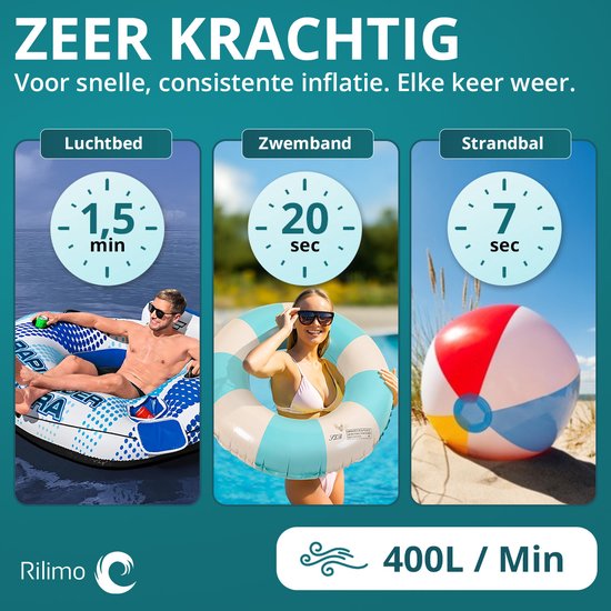 Electrische Pomp - Draadloze Accu luchtpomp - Luchtbedpomp - Zwembadpomp - Strand - Kamperen - Compact - 425L/min - 4000 mAhah van Merkloos — afbeelding 5
