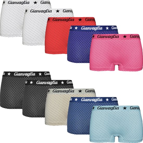 10-pack Dames Onderbroek Katoen - Boxershorts - Korte Pijp - Maat L - Stippels