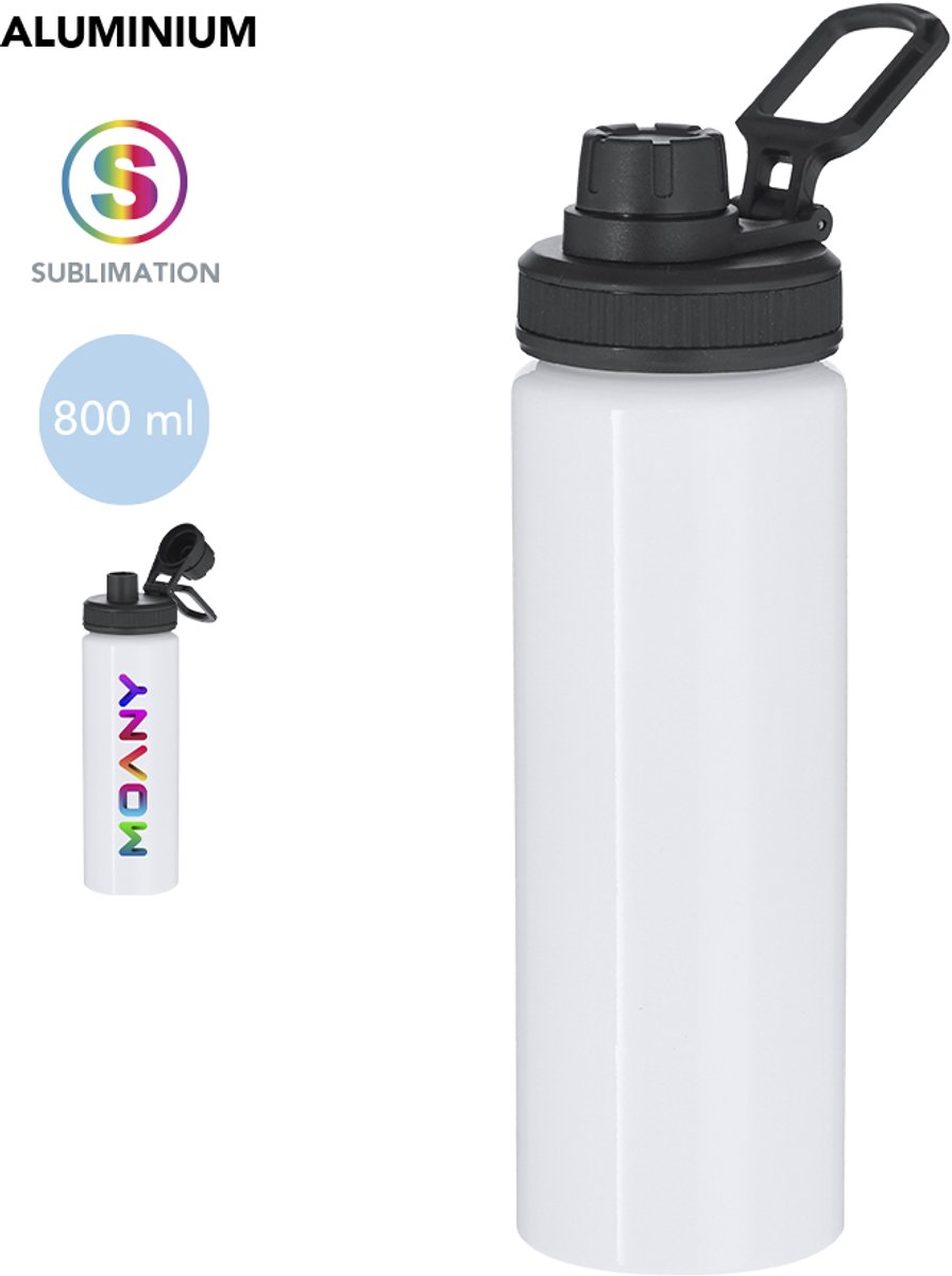 Aluminium drinkfles Wit met een capaciteit van 800 ml. Geschikt voor sublimatie
