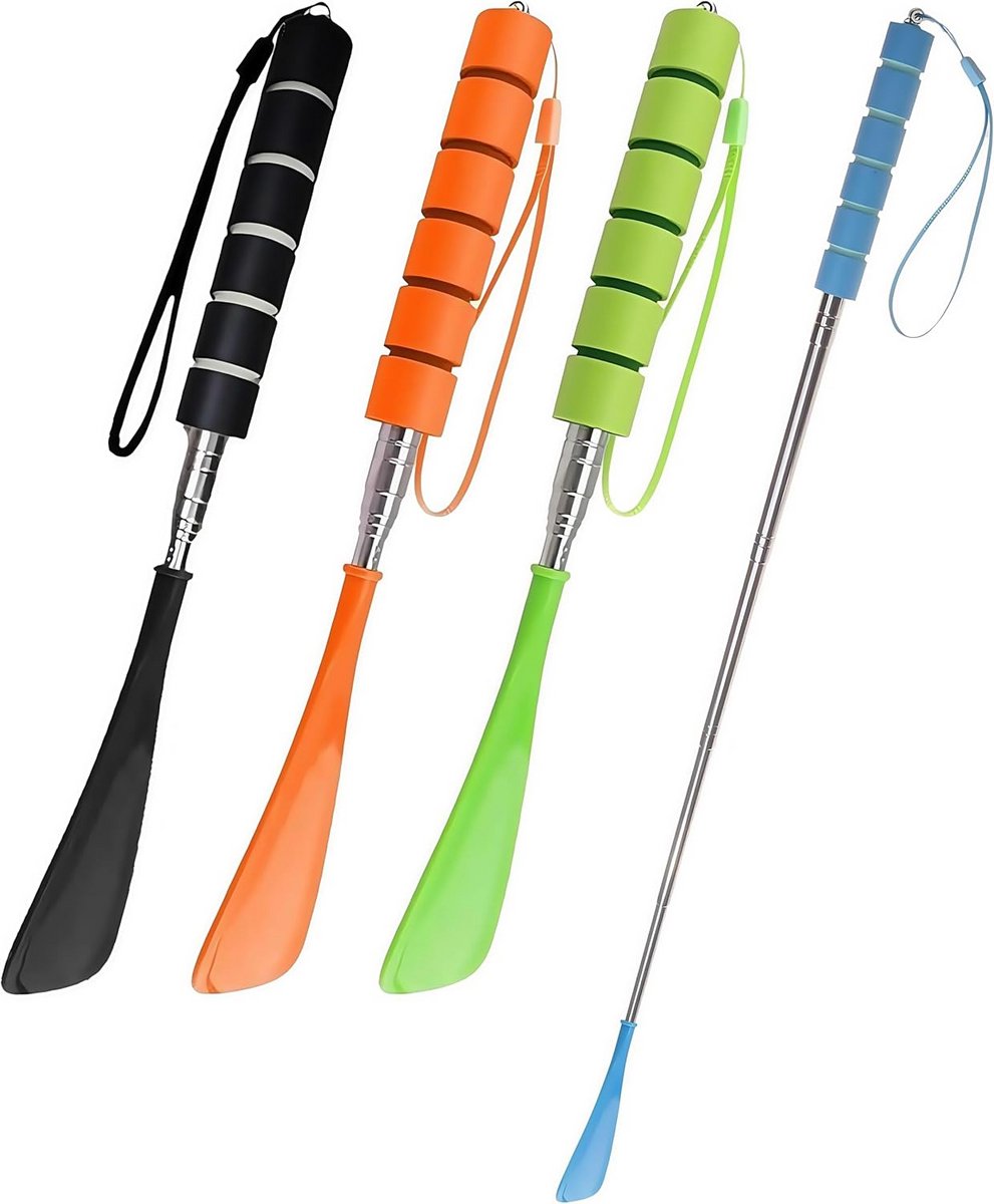 Telescopische Schoenpuller 4 Stuks – Verstelbaar 29-70 cm – Lang en Kort – Kunststof & Metaal – Voor Mannen, Vrouwen, Kinderen – Handig Hulpmiddel voor Schoenen Aantrekken – Comfortabele Ergonomische Handgreep – Incl. Sleutelhangring – 4 Kleuren